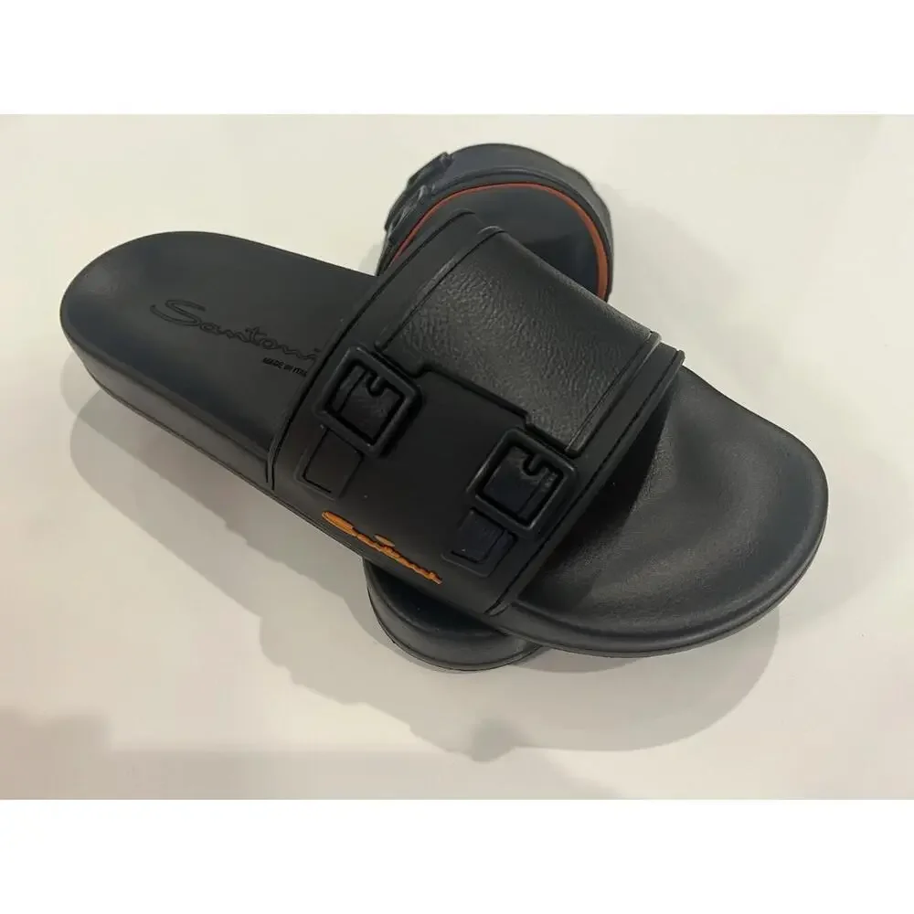 NIB Santoni Men's Edison-Tpun01 Slip On Pool Slide Sandals US 12 Black
